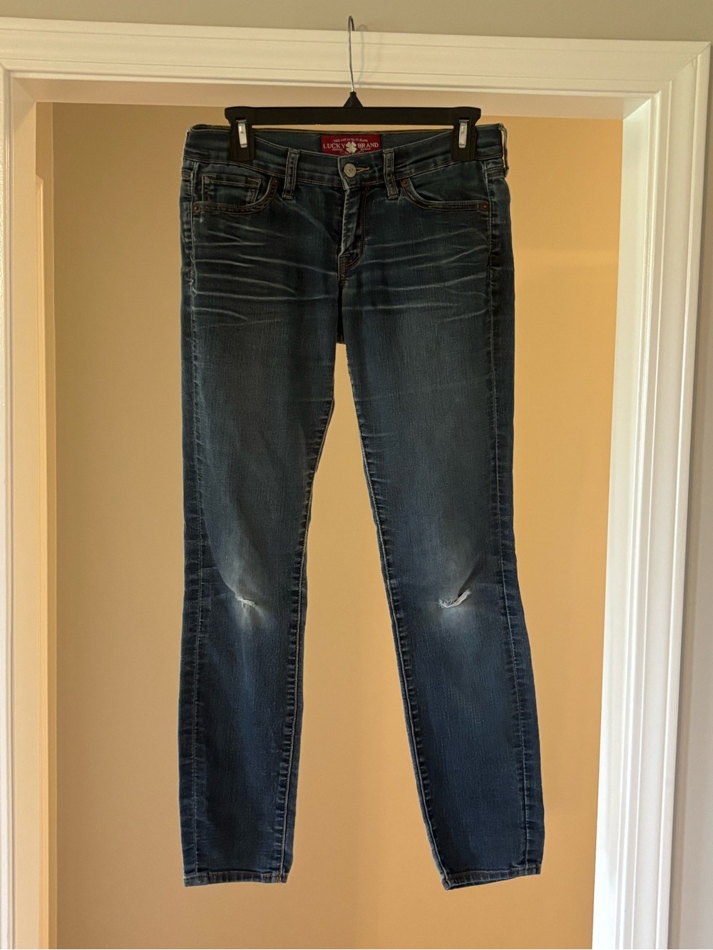 Lucky Brand Medium Blue Charlie Skinny Jeans with Faded Whiskeringt